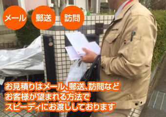 お見積りはメール、郵送、訪問などお望みの方式でお渡しします