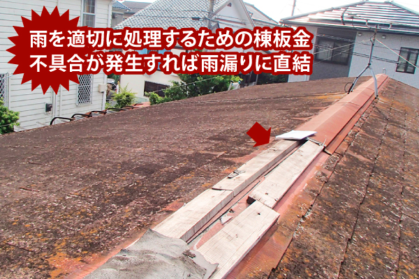 雨を適切に処理するための棟板金に不具合が発生すれば雨漏りに直結