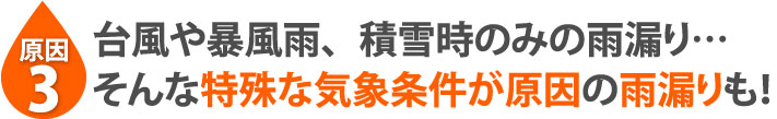台風や暴風雨、積雪時のみの雨漏り…そんな特殊な気象条件が原因の雨漏りも！