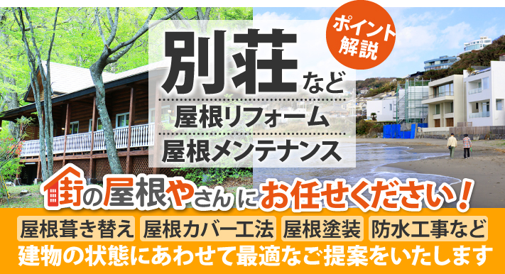 ポイント解説 別荘など屋根リフォーム・屋根メンテナンス 建物の状態にあわせて最適なご提案をいたします