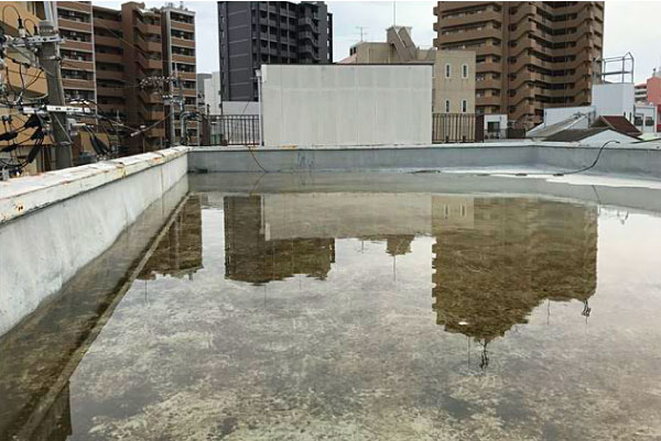 雨水が溜まってしまった屋上