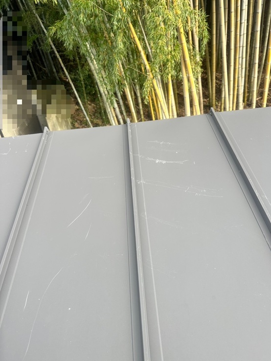 竹が倒れて屋根に傷がついています