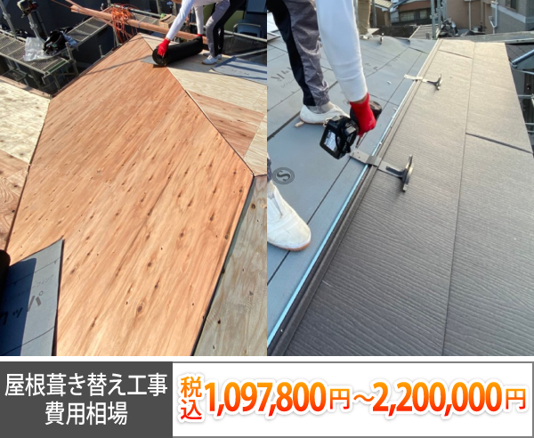 屋根葺き替え工事費用相場は税込 1,097,800円~2,200,000円